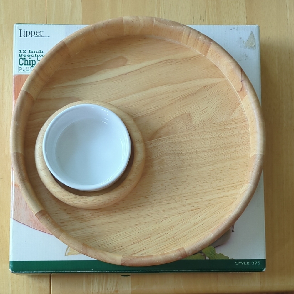 Lipper International 12" Beechwood Serveware with White Ceramic Bowl
